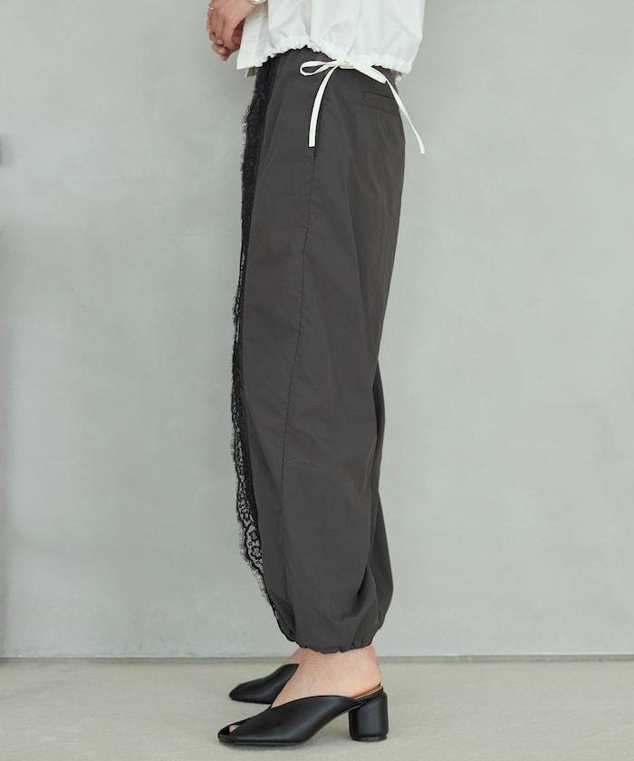 尼龍蕾絲鬆緊腰闊腿褲