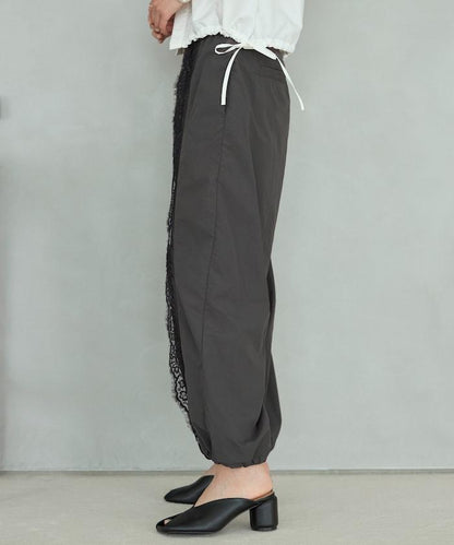 尼龍蕾絲鬆緊腰闊腿褲