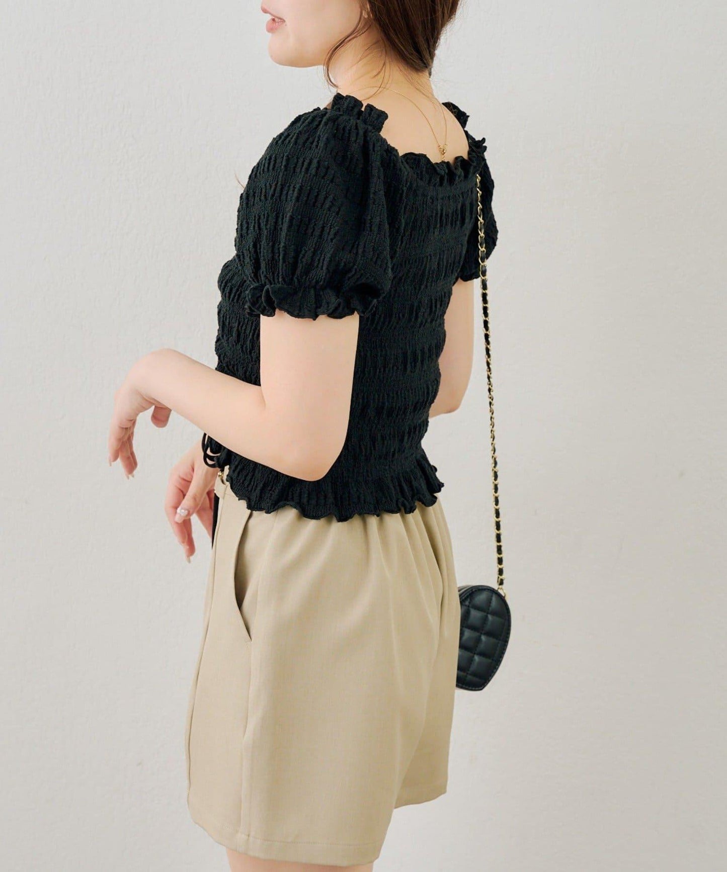 抽繩褶皺針織上衣
