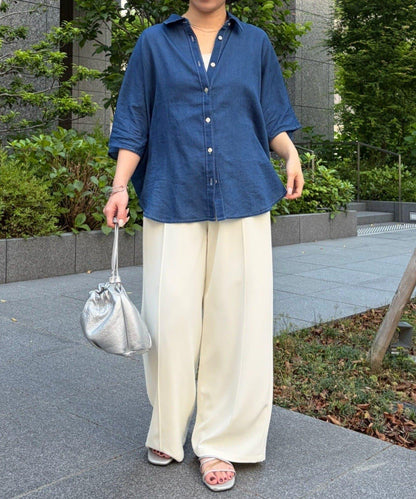 透感牛仔 蝙蝠袖 襯衫