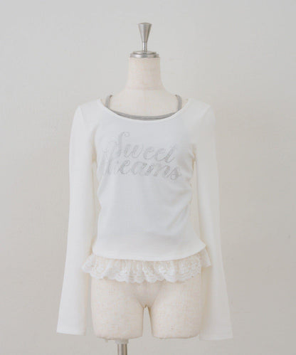 閃亮Logo 羅紋 蕾絲下襬 羅紋上衣