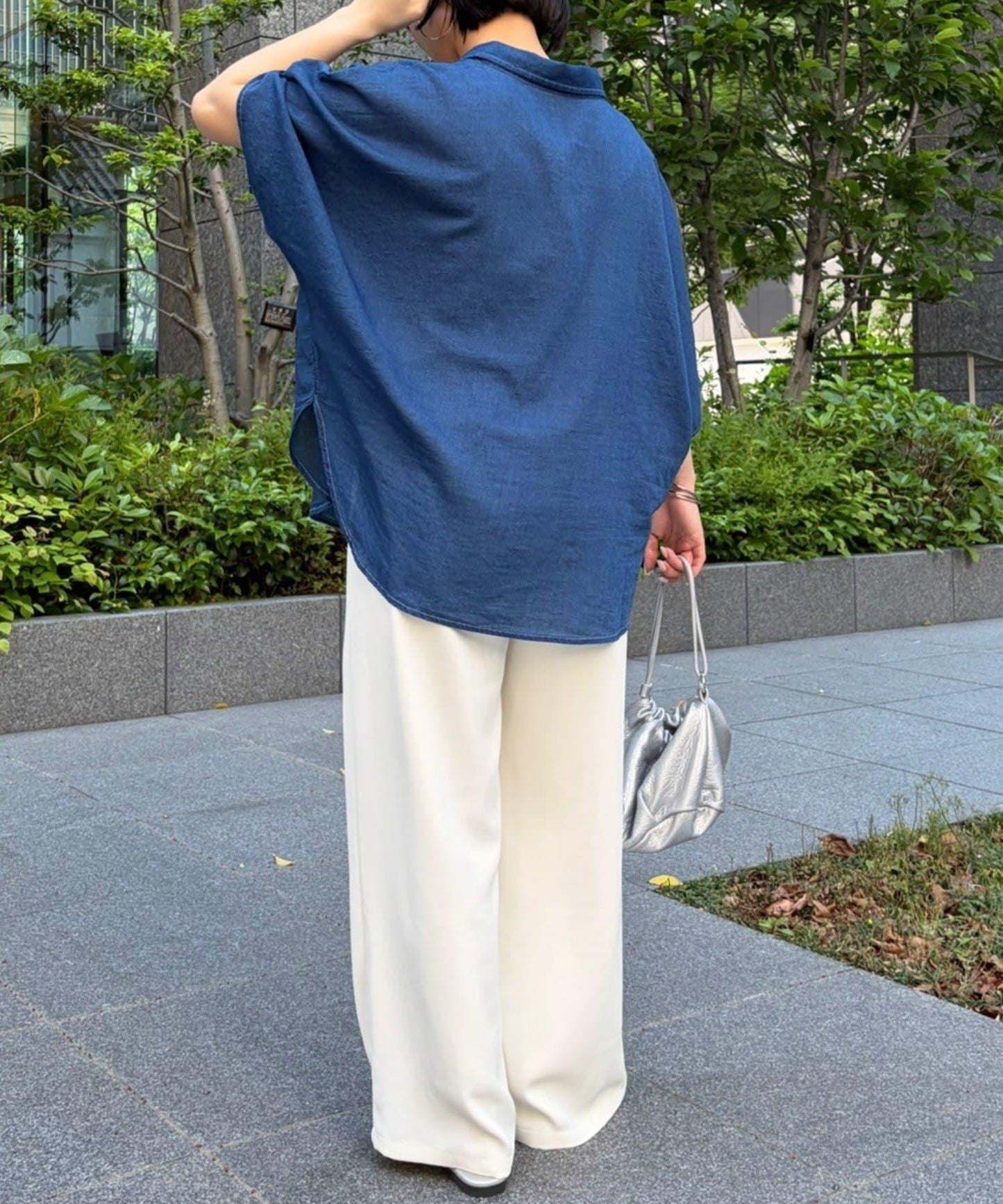 透感牛仔 蝙蝠袖 襯衫