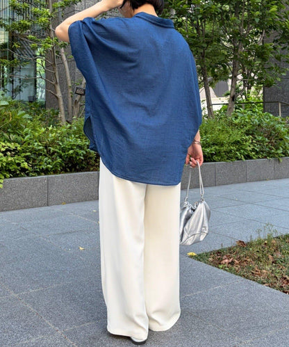 透感牛仔 蝙蝠袖 襯衫
