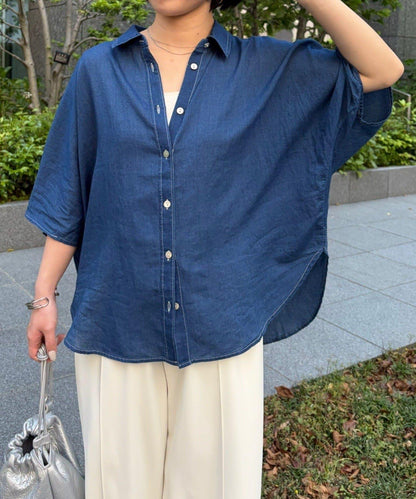 透感牛仔 蝙蝠袖 襯衫