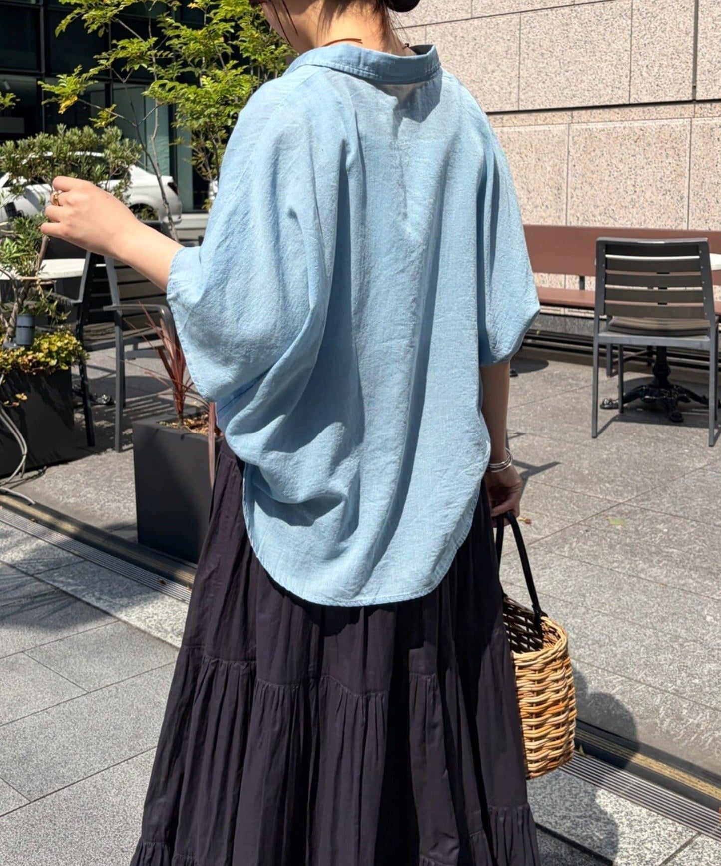 透感牛仔 蝙蝠袖 襯衫