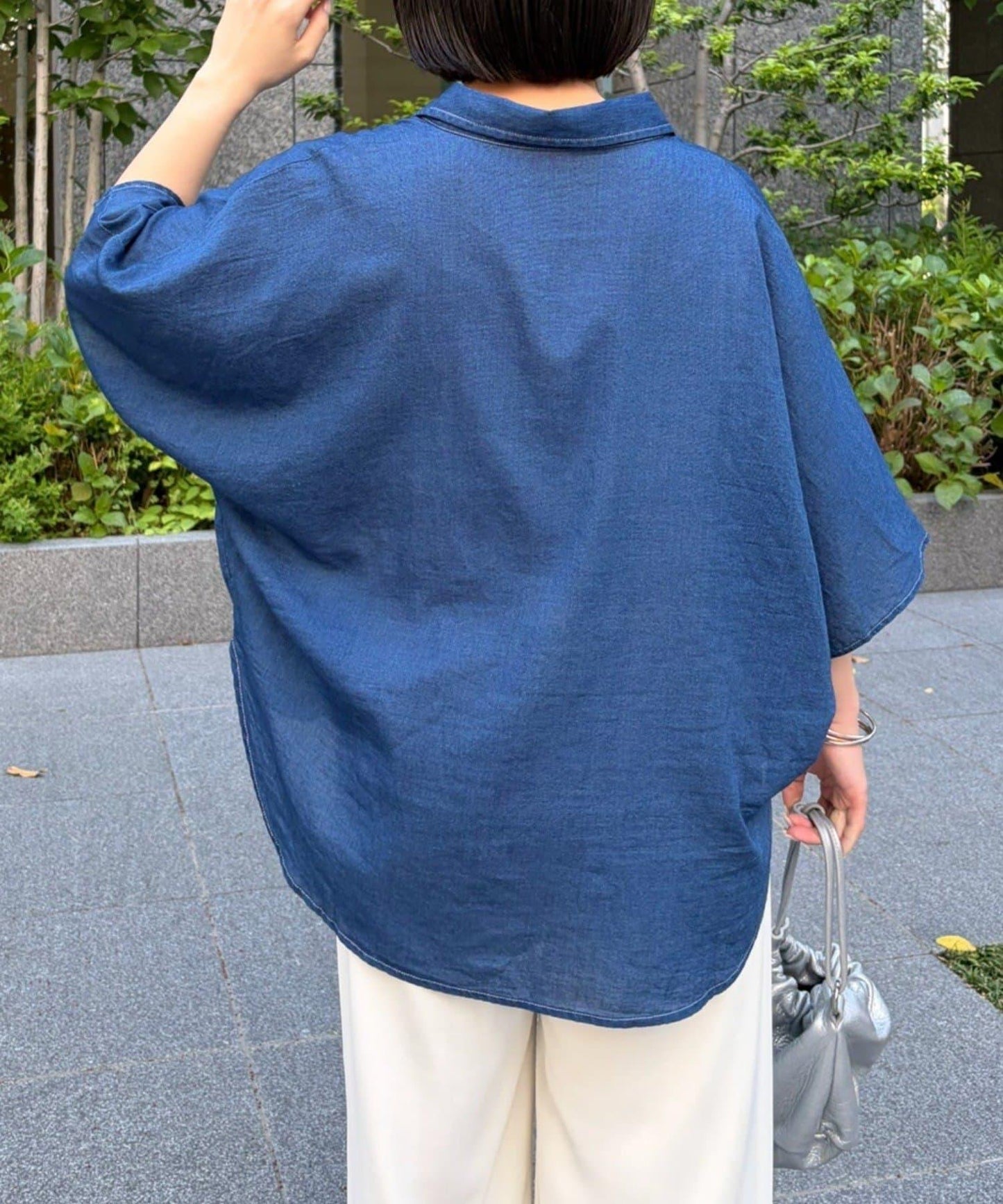 透感牛仔 蝙蝠袖 襯衫