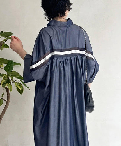 後背織帶短袖襯衫連衣裙