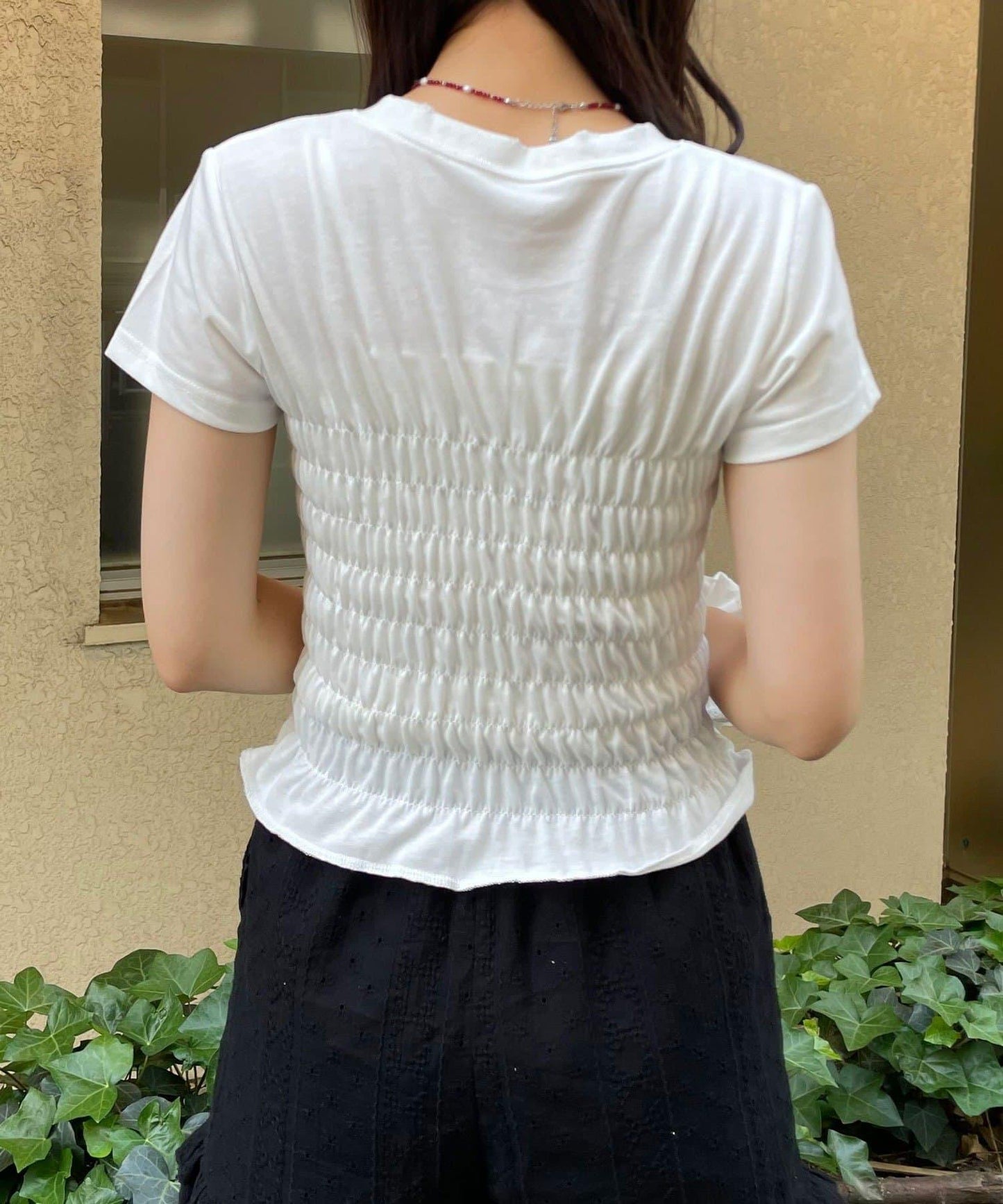 抽褶印花T恤