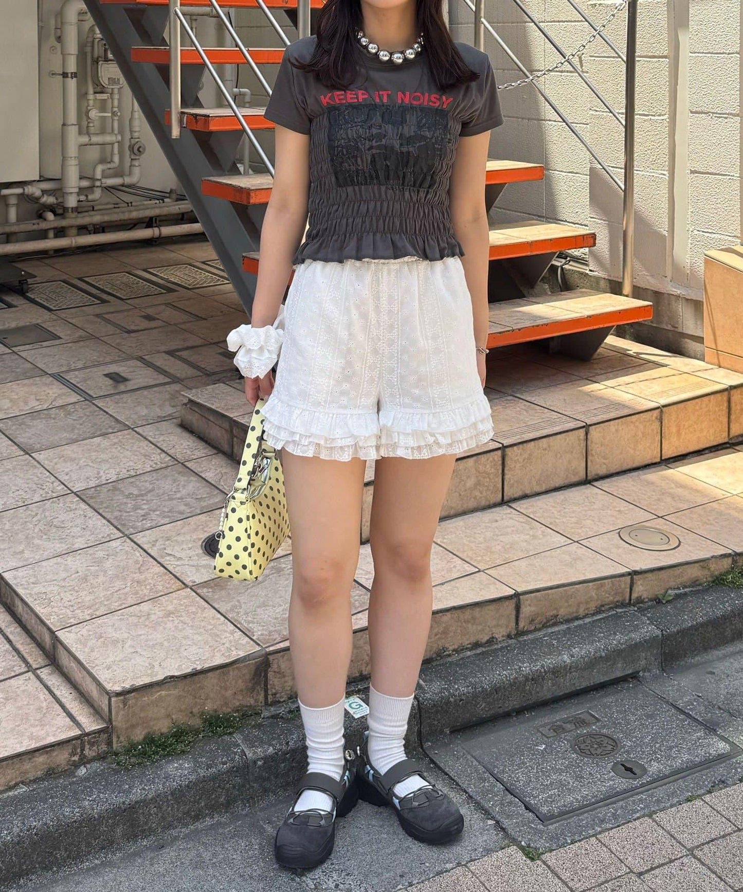 抽褶印花T恤