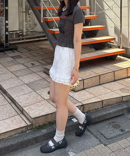 抽褶印花T恤