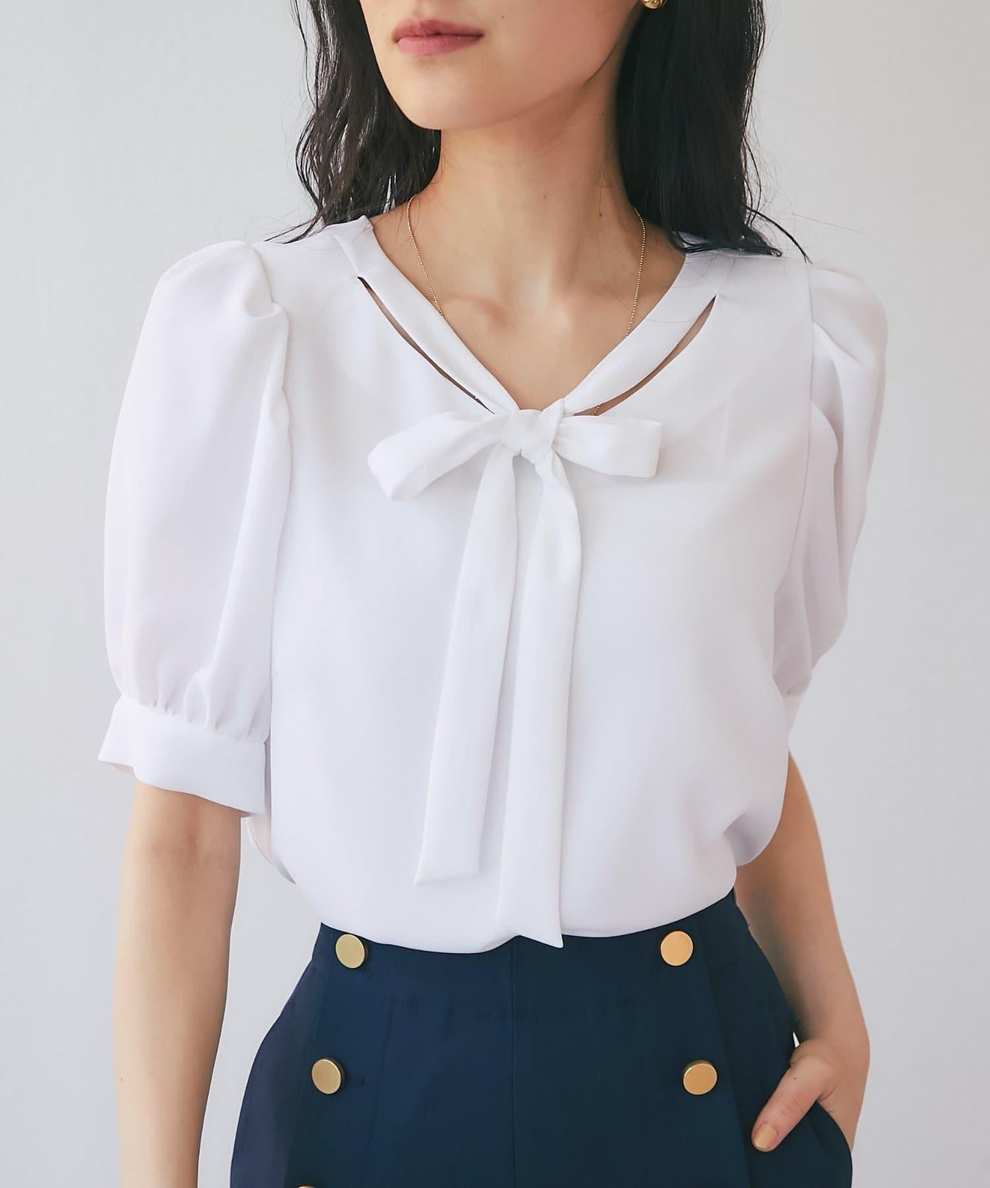 【La boutique BonBon】蝴蝶結繫帶泡泡袖襯衫