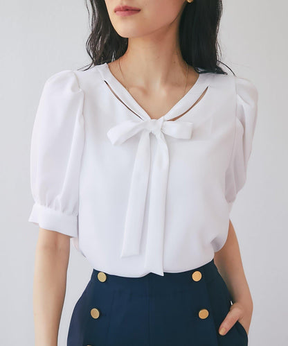 【La boutique BonBon】蝴蝶結繫帶泡泡袖襯衫