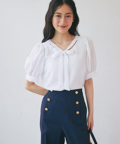 【La boutique BonBon】蝴蝶結繫帶泡泡袖襯衫