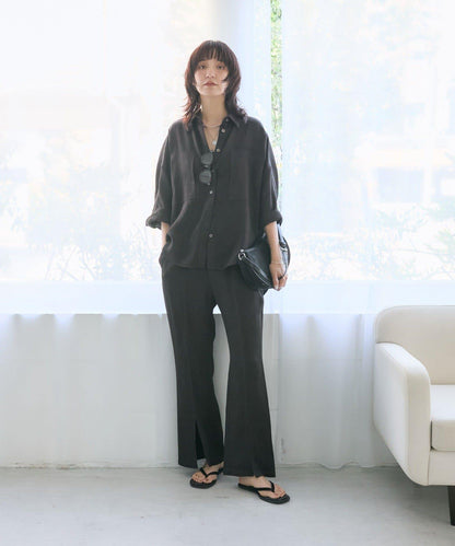 可成套搭配可手洗 開叉設計 成衣染色麻混 褲子