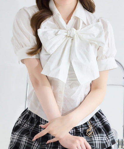 one after another 短袖蝴蝶結 女襯衫