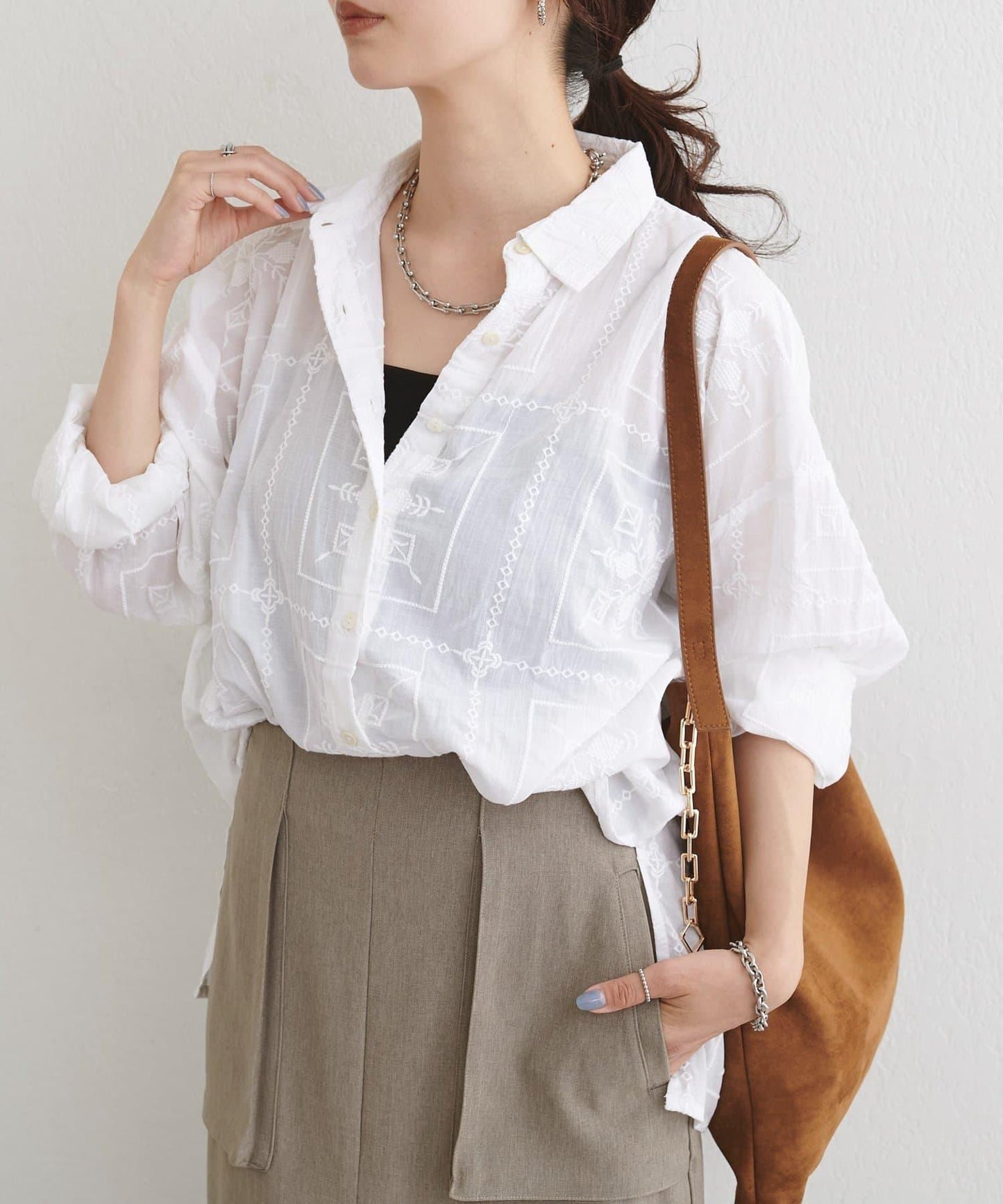 拼接刺繡襯衫
