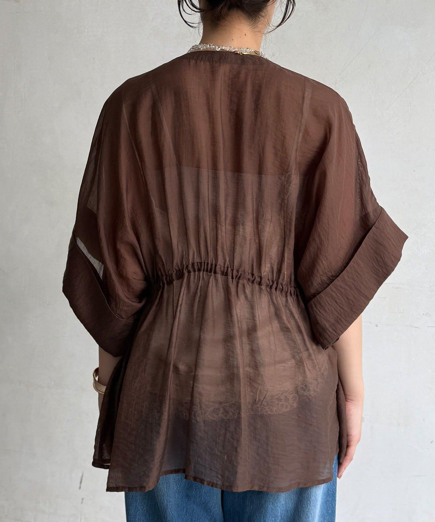 腰部抽褶 透紗 外套