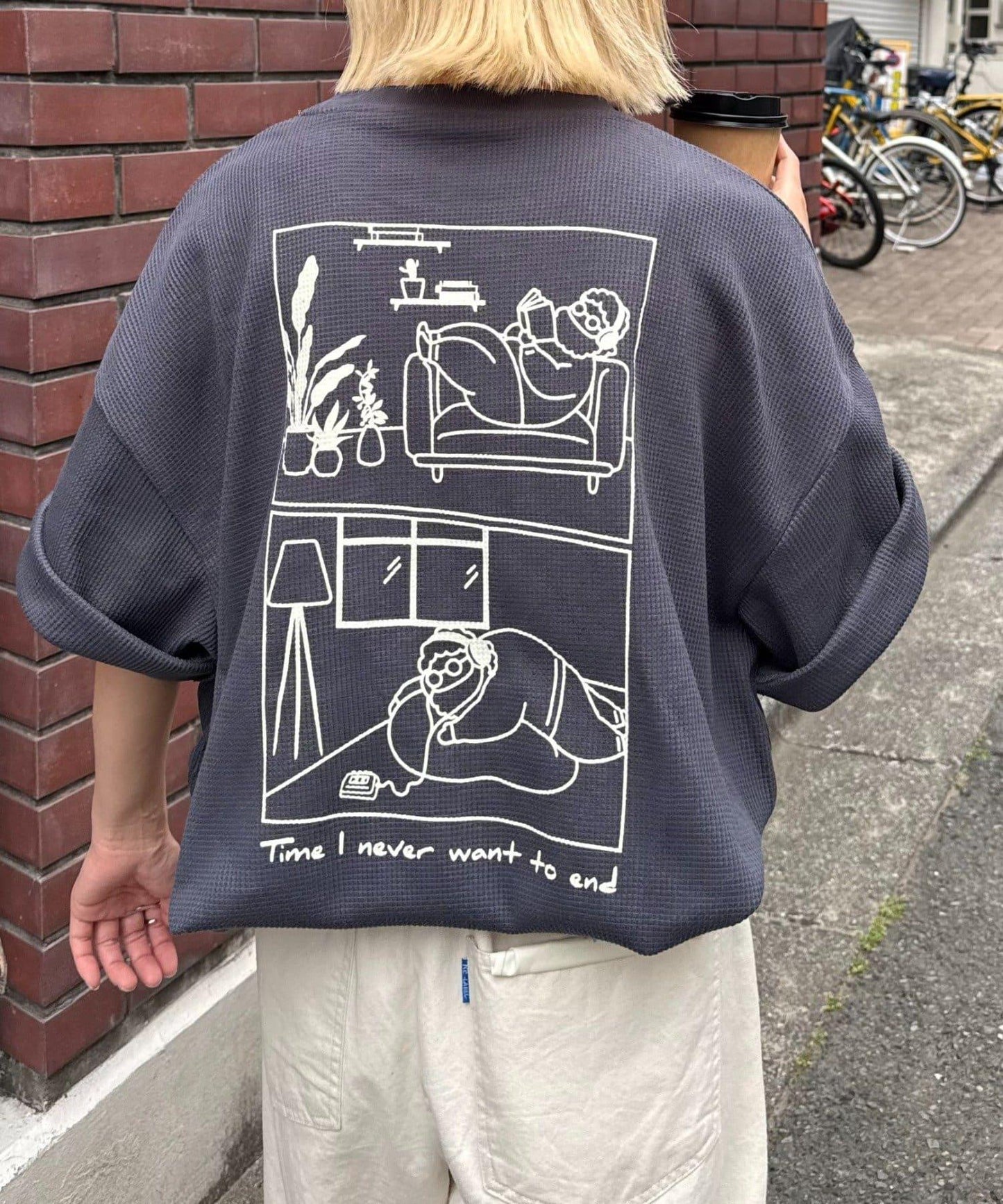 OJISAN刺繡後背印花 華夫格T恤