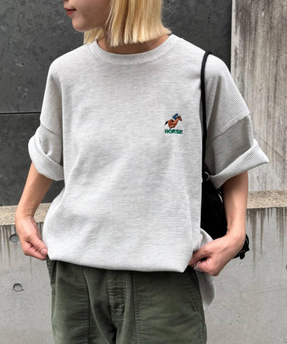 OJISAN刺繡後背印花 華夫格T恤