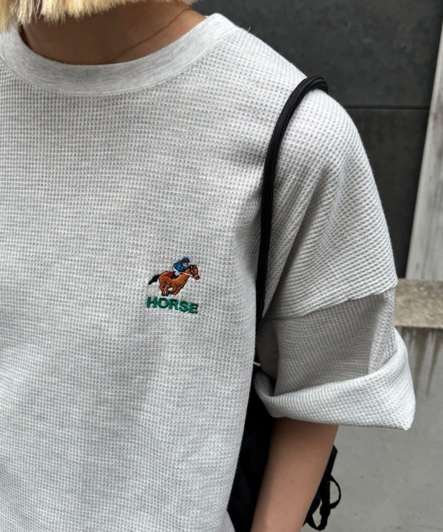 OJISAN刺繡後背印花 華夫格T恤