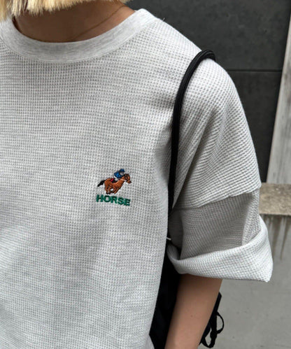 OJISAN刺繡後背印花 華夫格T恤
