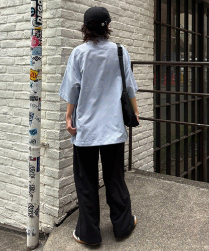 無領大口袋格紋襯衫