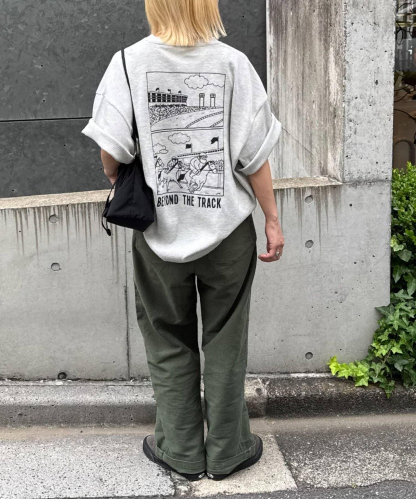 OJISAN刺繡後背印花 華夫格T恤