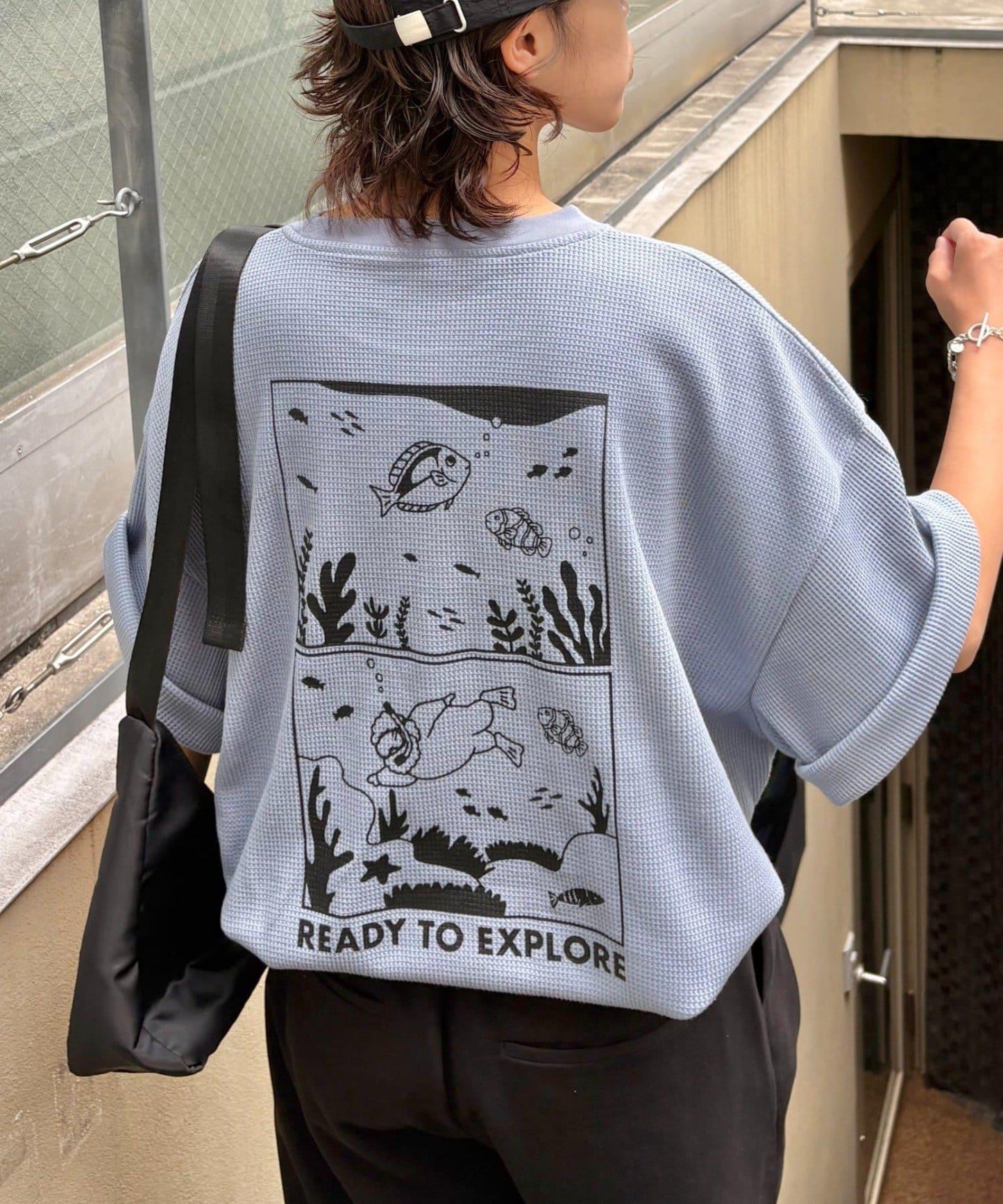 OJISAN刺繡後背印花 華夫格T恤