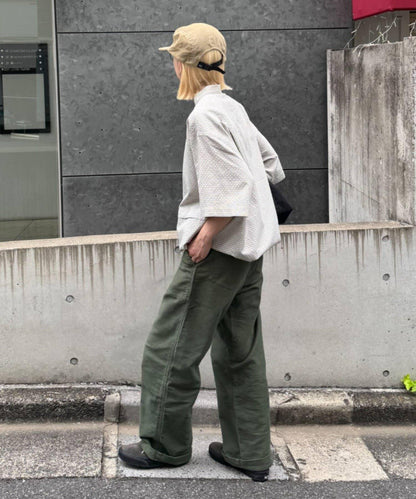 無領大口袋格紋襯衫
