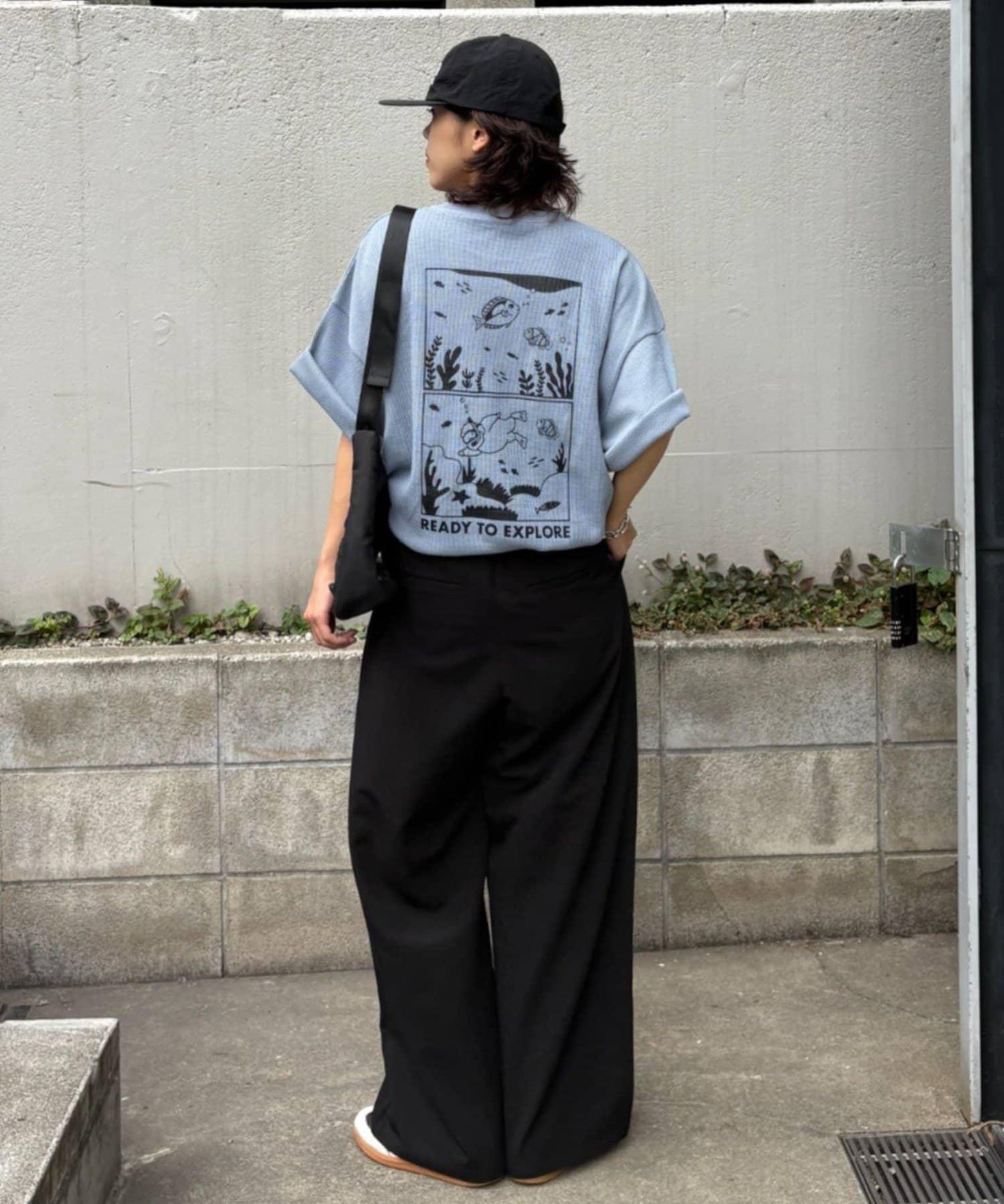 OJISAN刺繡後背印花 華夫格T恤