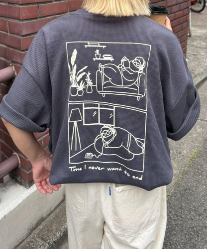 OJISAN刺繡後背印花 華夫格T恤