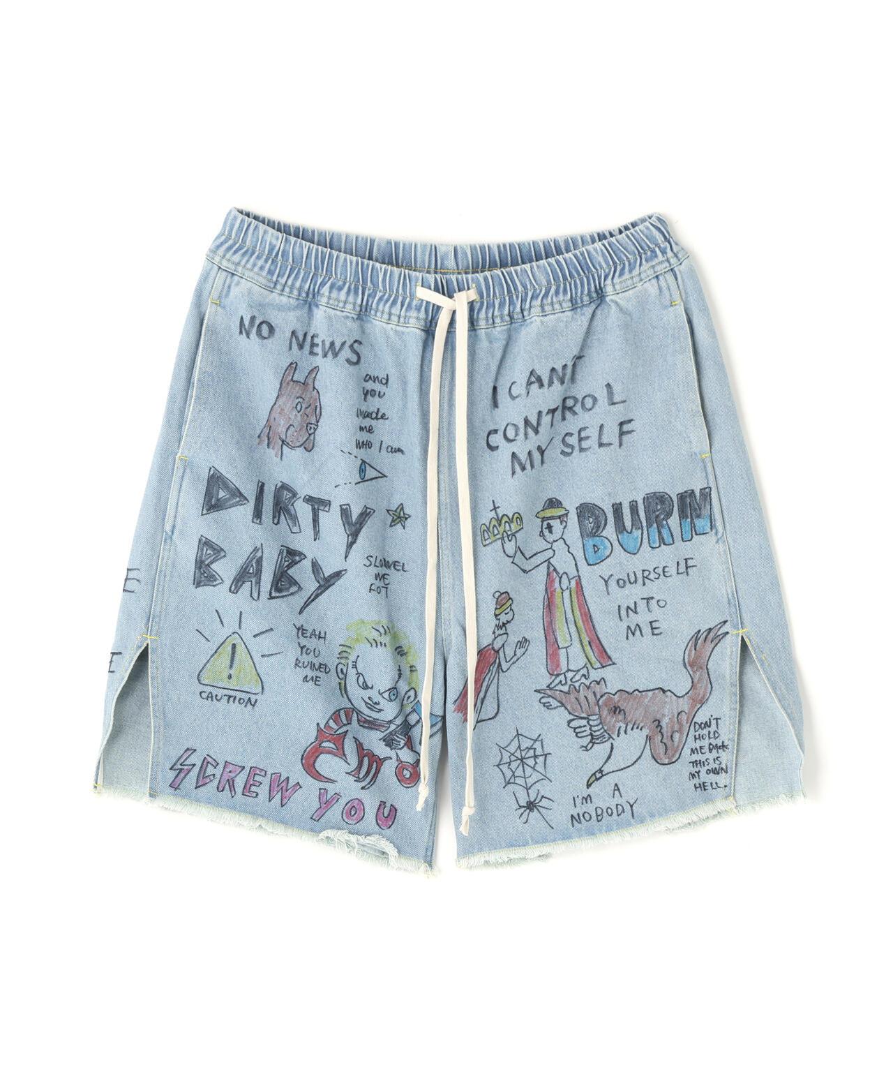 全塗繪牛仔短褲 All painted denim short pants
