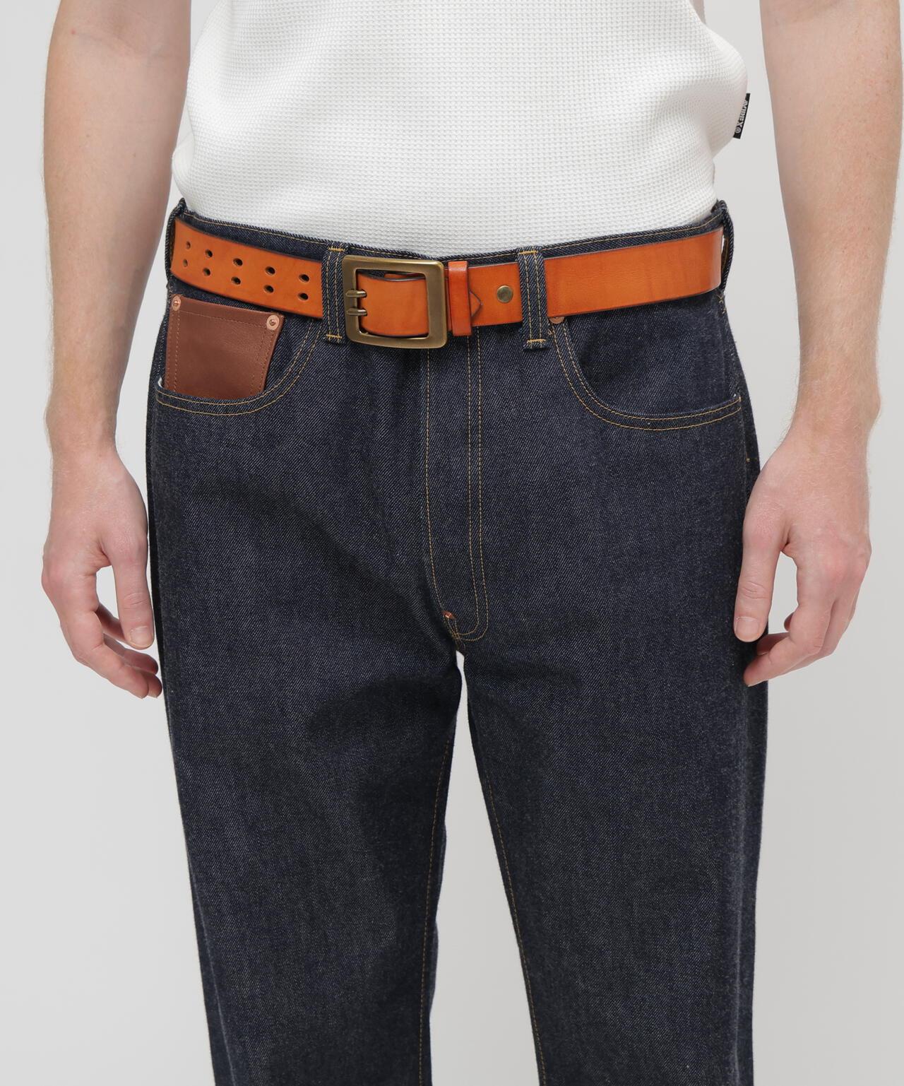 COW LEATHER BELT DOUBLE PIN 皮帶 《直営店限定》