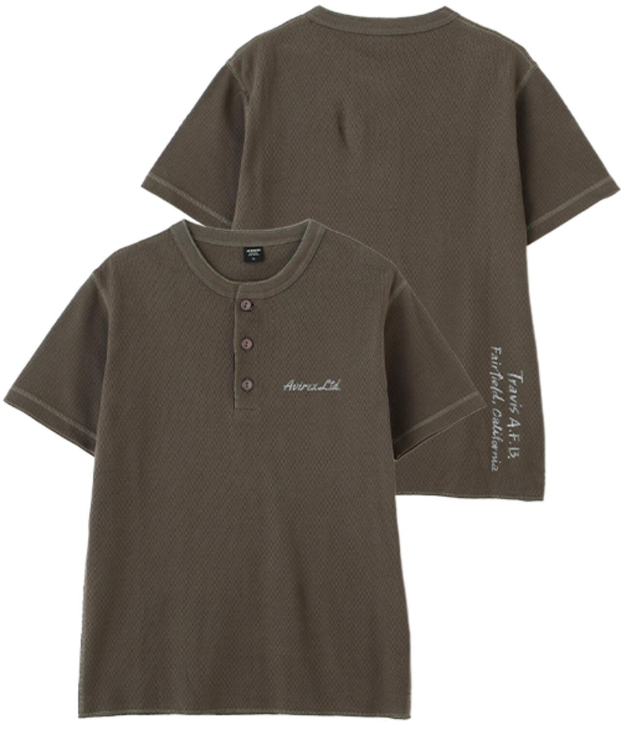 HONEYCOMB WAFFLE HENRY NECK T-SHIRT 上衣