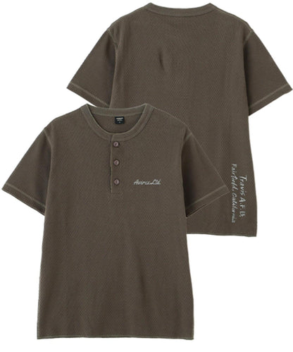 HONEYCOMB WAFFLE HENRY NECK T-SHIRT 上衣