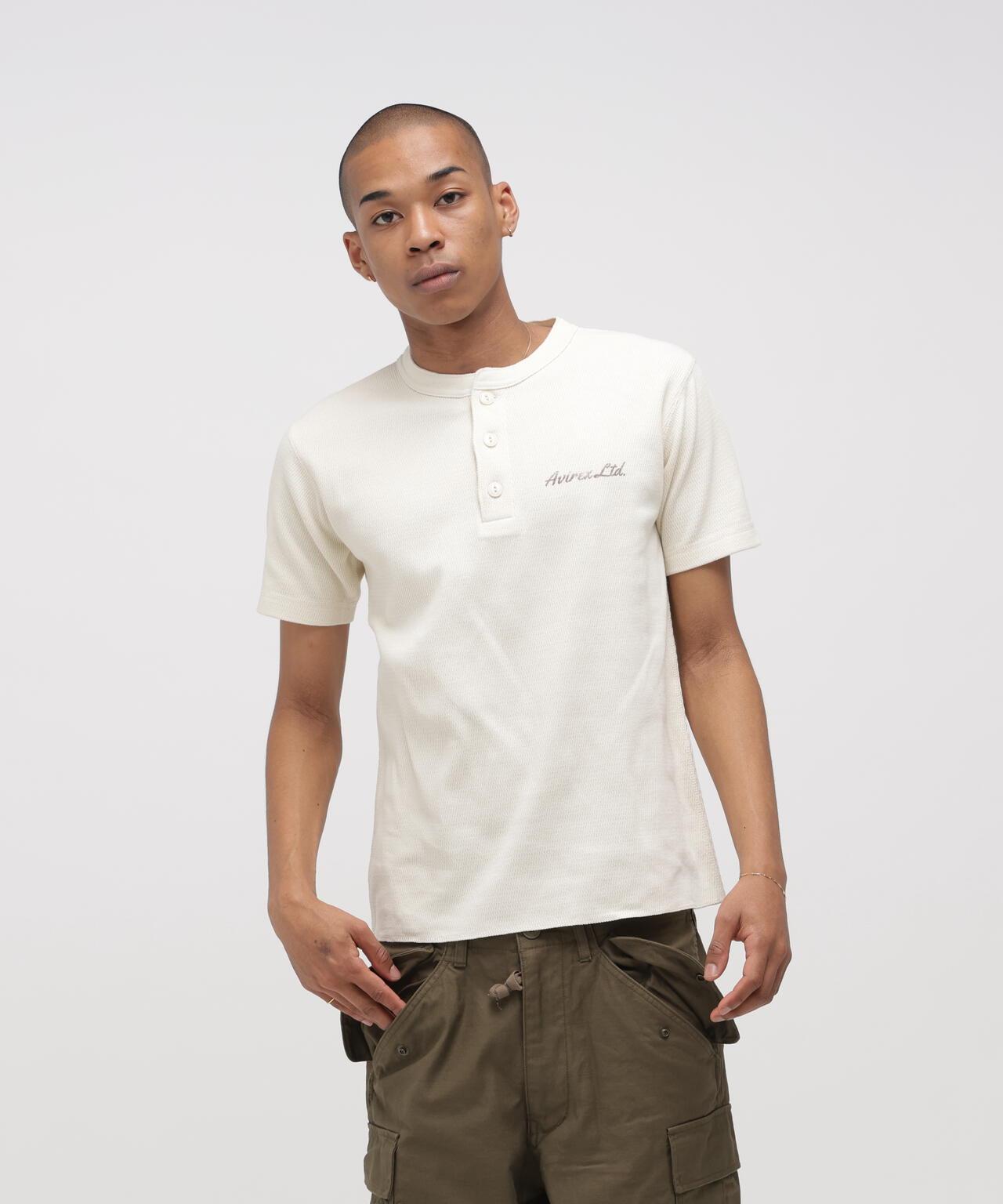 HONEYCOMB WAFFLE HENRY NECK T-SHIRT 上衣