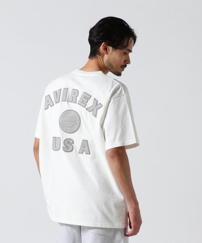 《50th Anniversary》LEATHER PATCHED VARSITY T-SHIRT 皮革貼片設計 短袖T恤