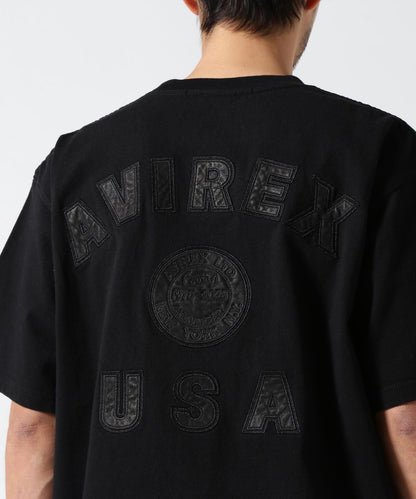 《50th Anniversary》LEATHER PATCHED VARSITY T-SHIRT 皮革貼片設計 短袖T恤