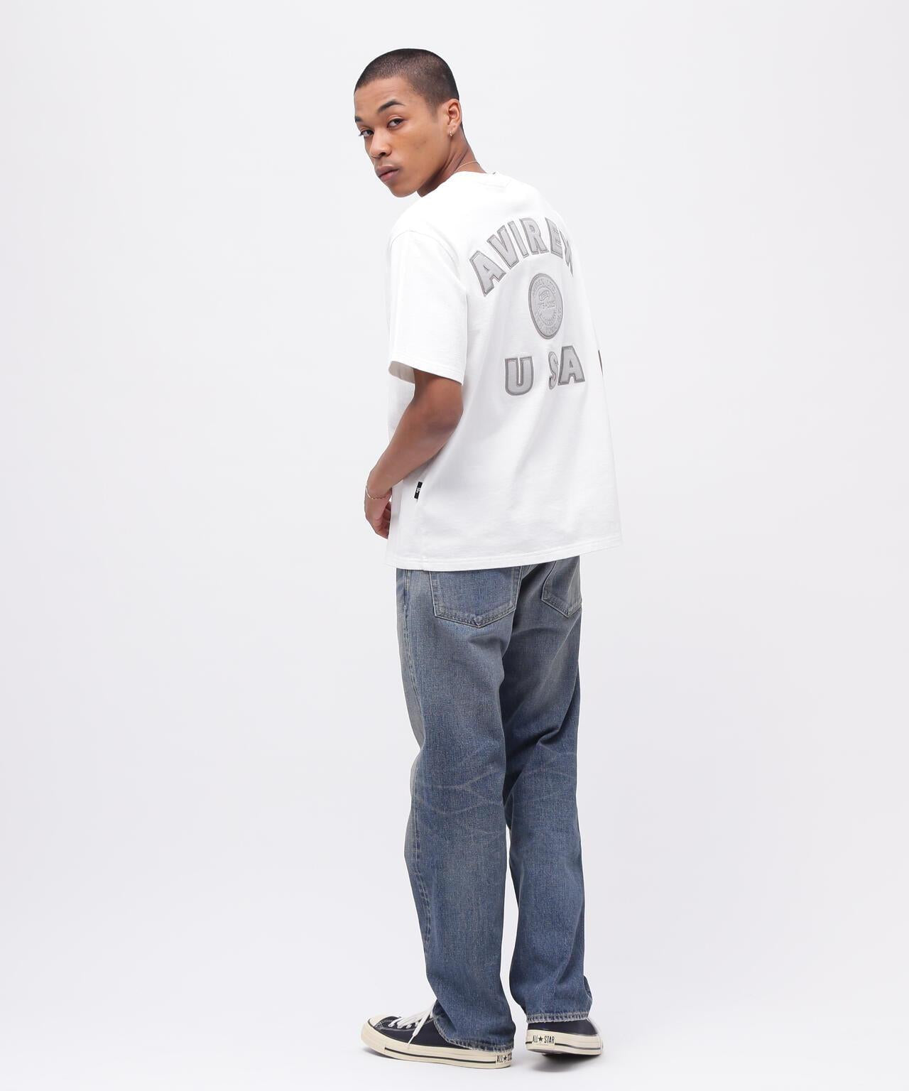 《50th Anniversary》LEATHER PATCHED VARSITY T-SHIRT 皮革貼片設計 短袖T恤