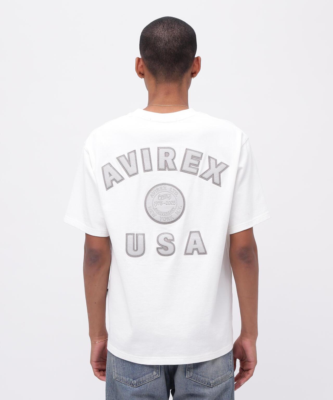 《50th Anniversary》LEATHER PATCHED VARSITY T-SHIRT 皮革貼片設計 短袖T恤