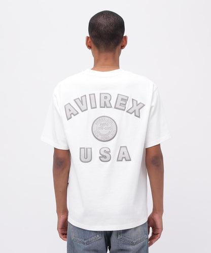 《50th Anniversary》LEATHER PATCHED VARSITY T-SHIRT 皮革貼片設計 短袖T恤