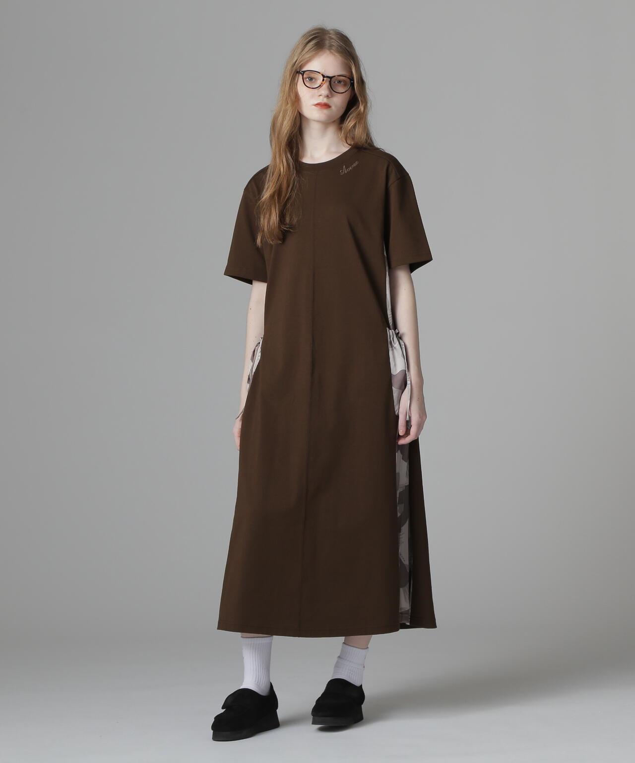 PLEATED CAMO MIX GATHER POCKET ONE PIECE 褶皺迷彩拼接抽褶口袋連衣裙
