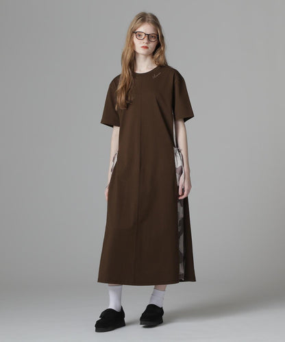 PLEATED CAMO MIX GATHER POCKET ONE PIECE 褶皺迷彩拼接抽褶口袋連衣裙