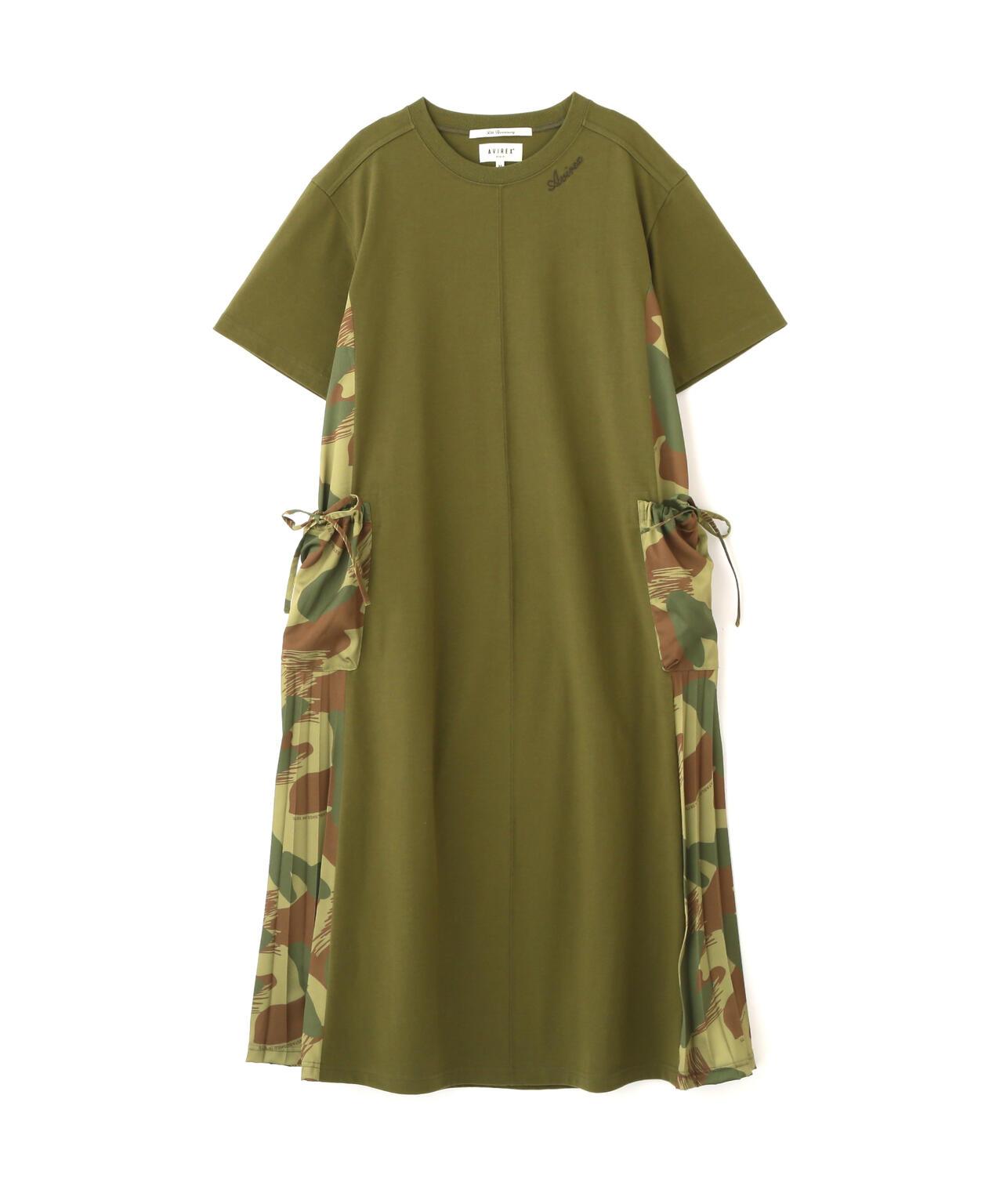 PLEATED CAMO MIX GATHER POCKET ONE PIECE 褶皺迷彩拼接抽褶口袋連衣裙