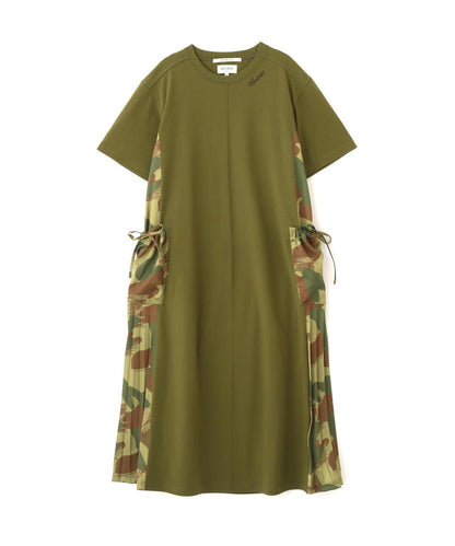 PLEATED CAMO MIX GATHER POCKET ONE PIECE 褶皺迷彩拼接抽褶口袋連衣裙