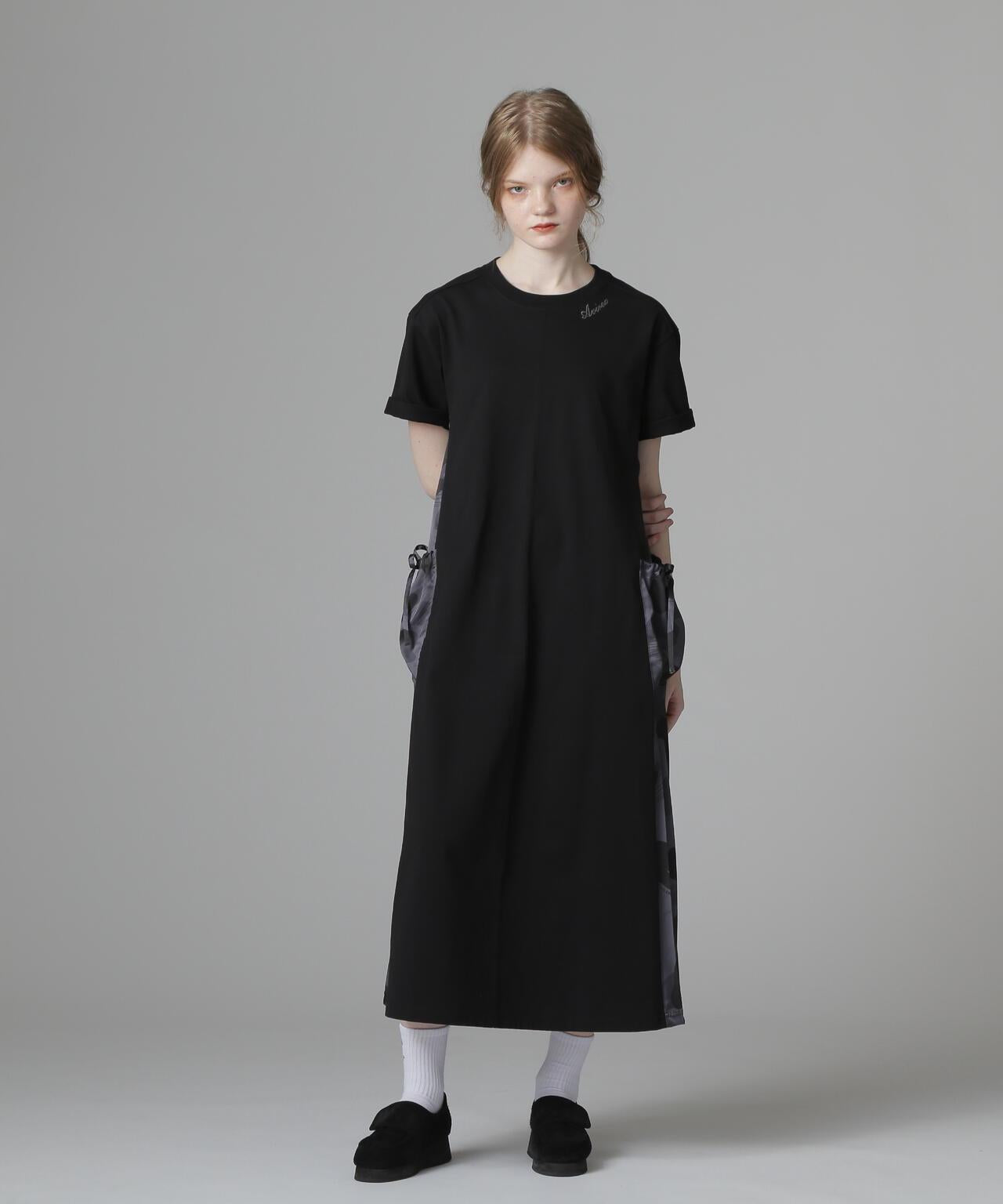 PLEATED CAMO MIX GATHER POCKET ONE PIECE 褶皺迷彩拼接抽褶口袋連衣裙