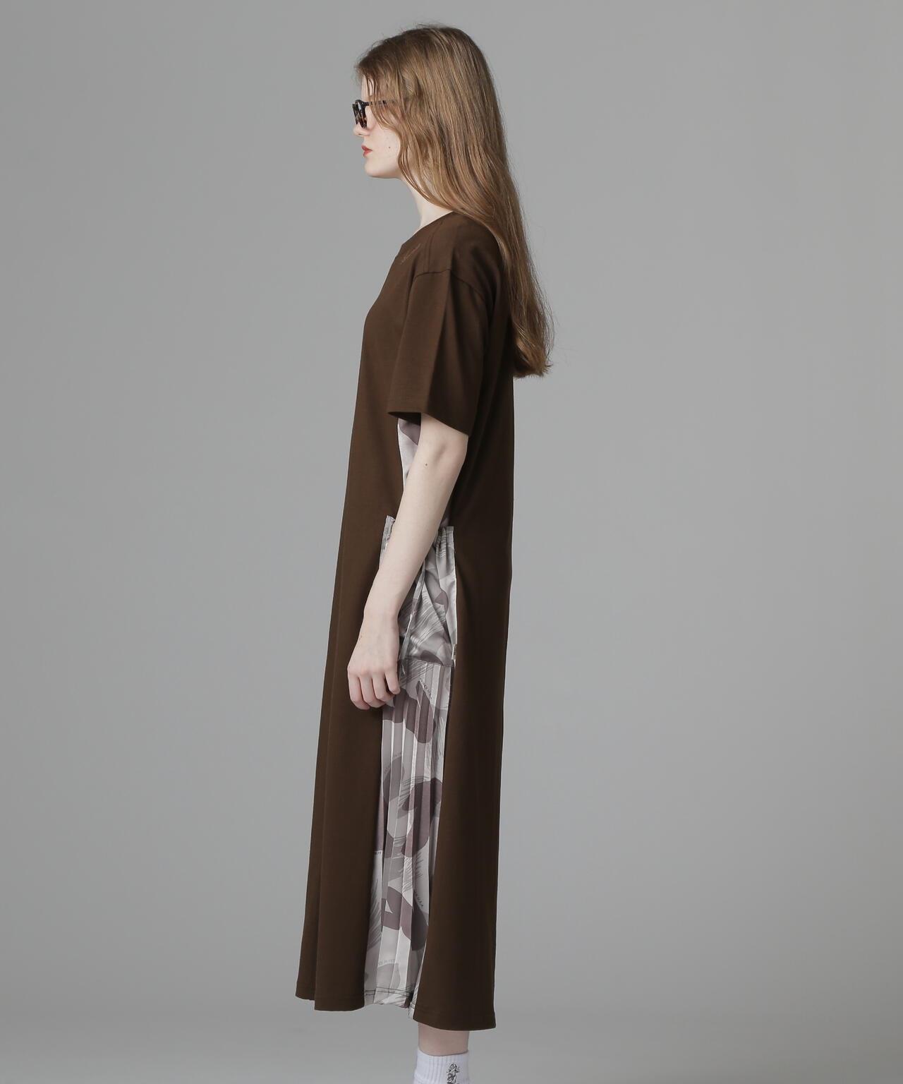 PLEATED CAMO MIX GATHER POCKET ONE PIECE 褶皺迷彩拼接抽褶口袋連衣裙