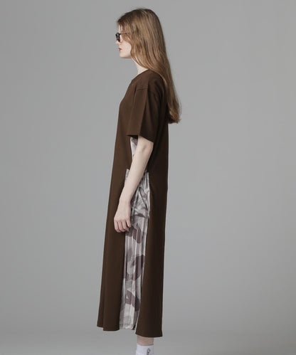 PLEATED CAMO MIX GATHER POCKET ONE PIECE 褶皺迷彩拼接抽褶口袋連衣裙