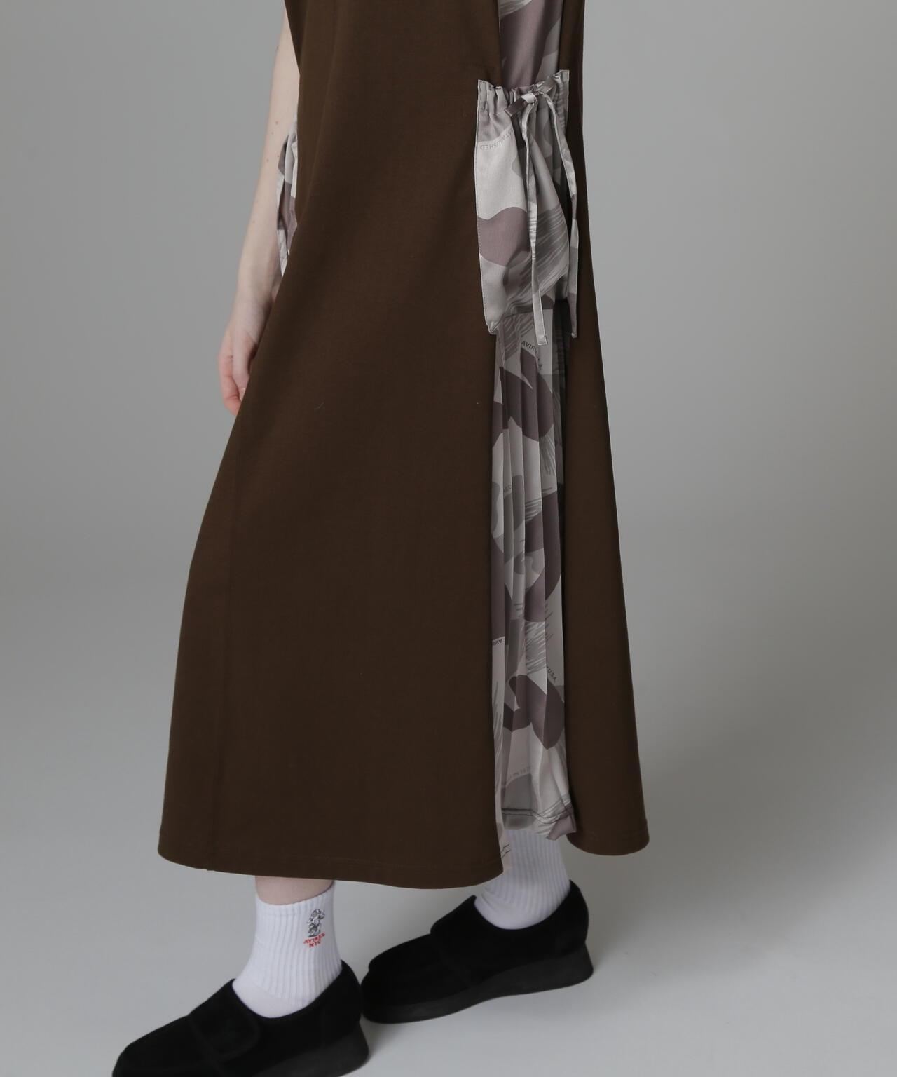 PLEATED CAMO MIX GATHER POCKET ONE PIECE 褶皺迷彩拼接抽褶口袋連衣裙
