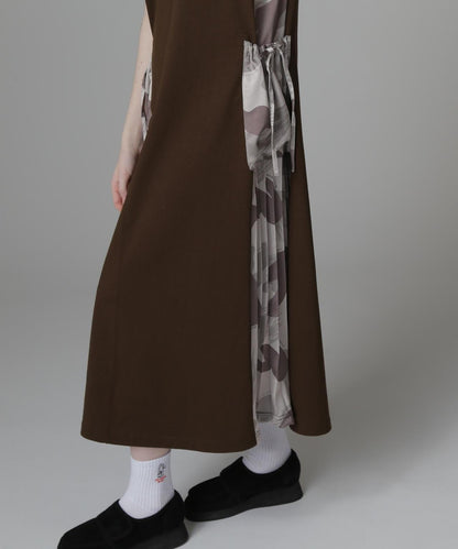 PLEATED CAMO MIX GATHER POCKET ONE PIECE 褶皺迷彩拼接抽褶口袋連衣裙